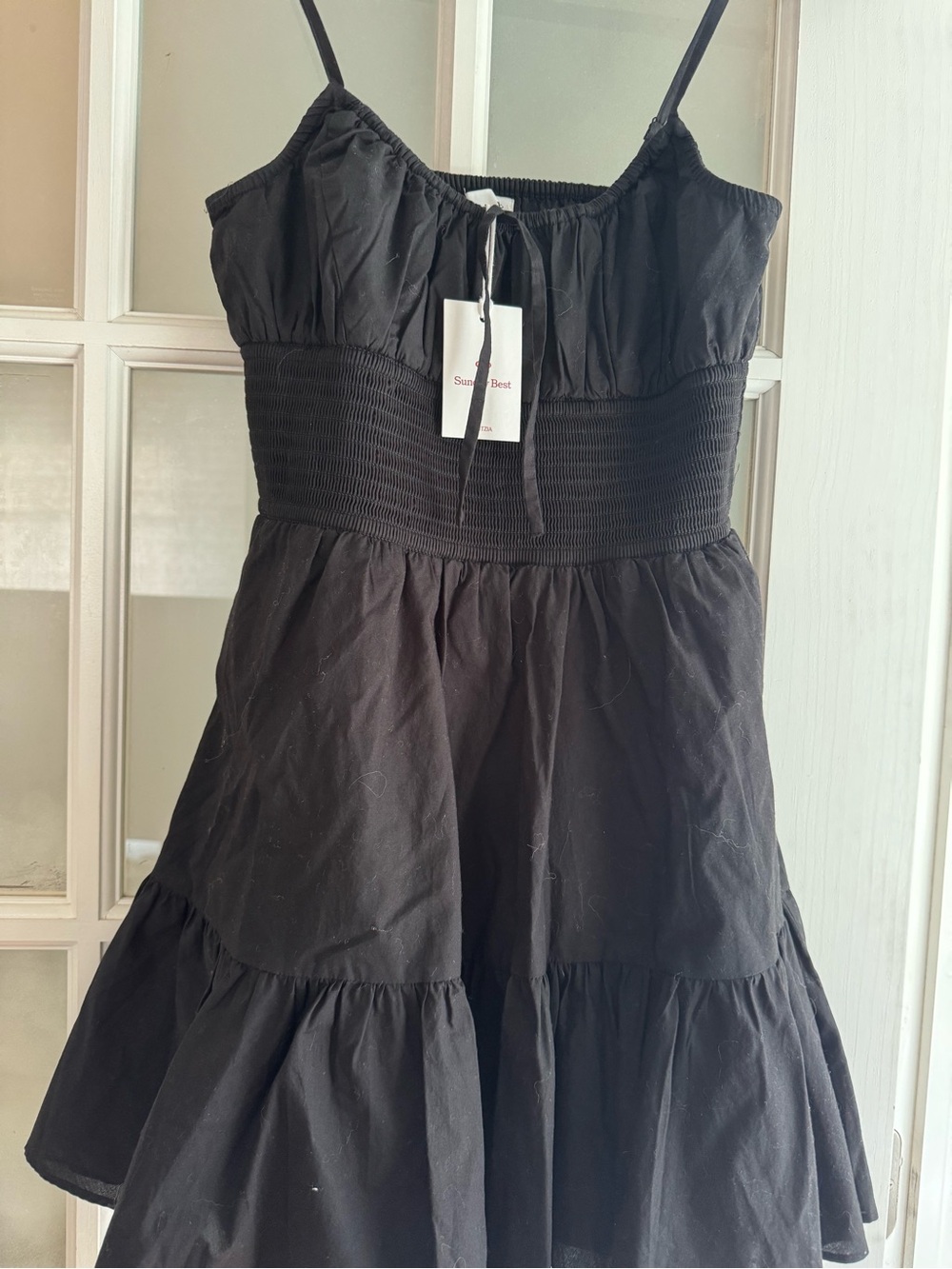 Aritzia Black Notebook Smocked Waist Tiered Mini Dress